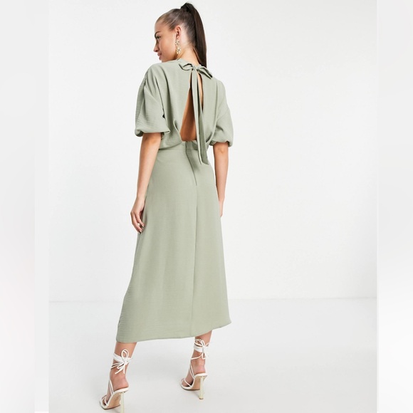 ASOS Cowl Neck Skate Midi Dress w/ Open Back - Sage Green - Size 4 - Picture 7 of 7